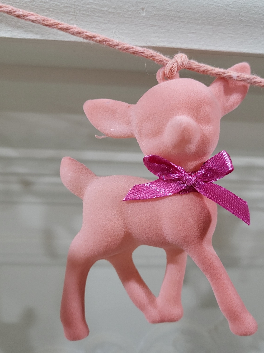 Ashland Pink Velvet Fawn Garland Ornament with Magenta Bow